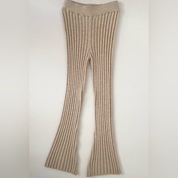 Anine Bing Val Ribbed Knit Pull in wool pants oat brown beige medium soft flare - Picture 2 of 8